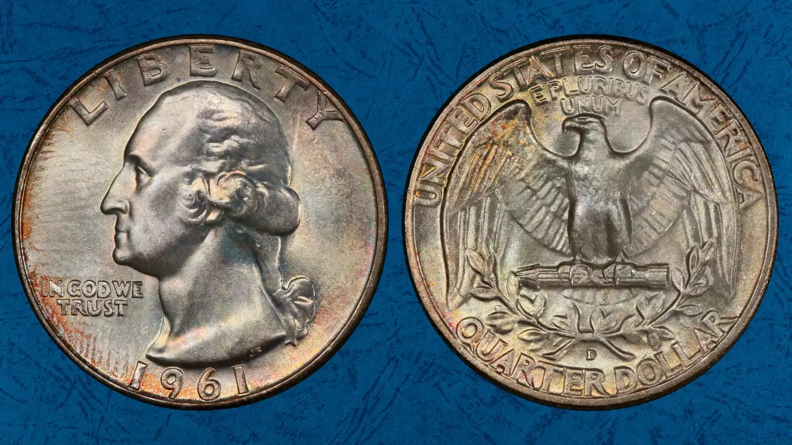 1961 Washington Quarter D mint mark comparison: normal single D on left versus RPM FS-501 doubled D with visible secondary impression on right